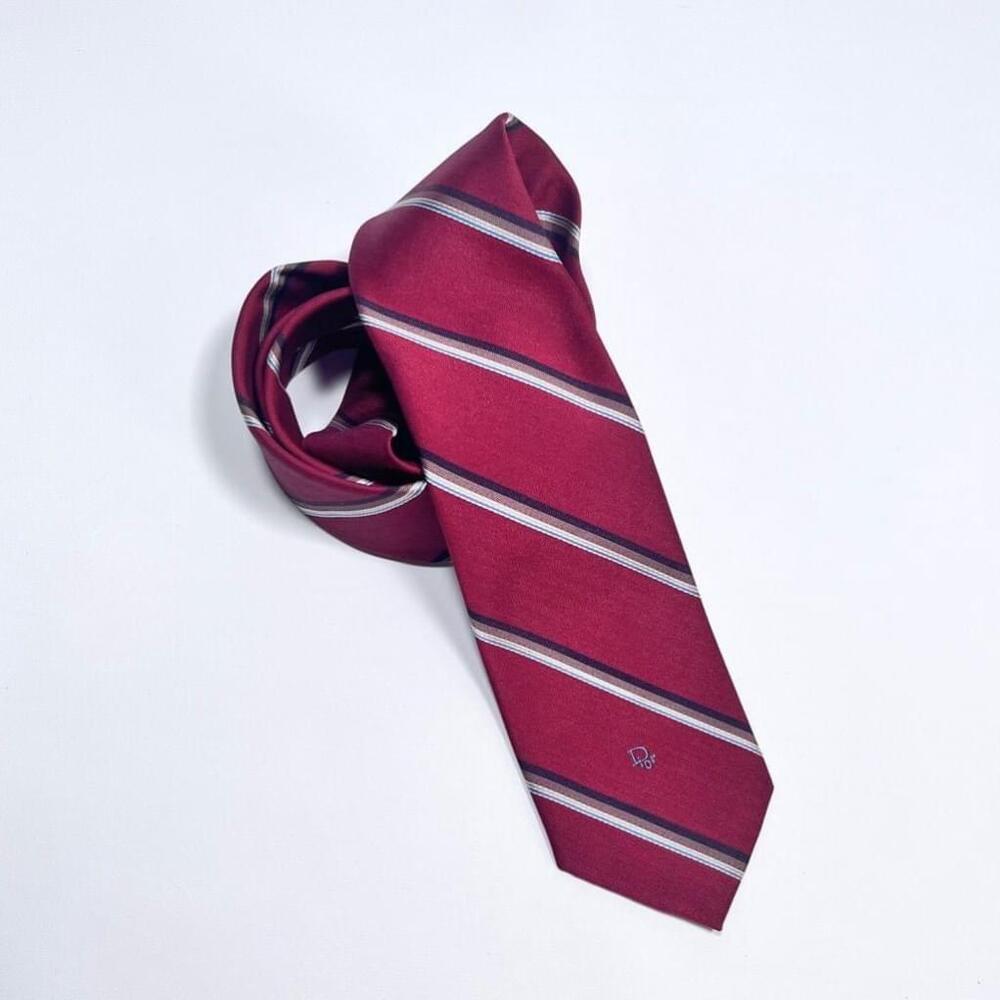 Men's Dior Red Diagonally Striped Silk Tie